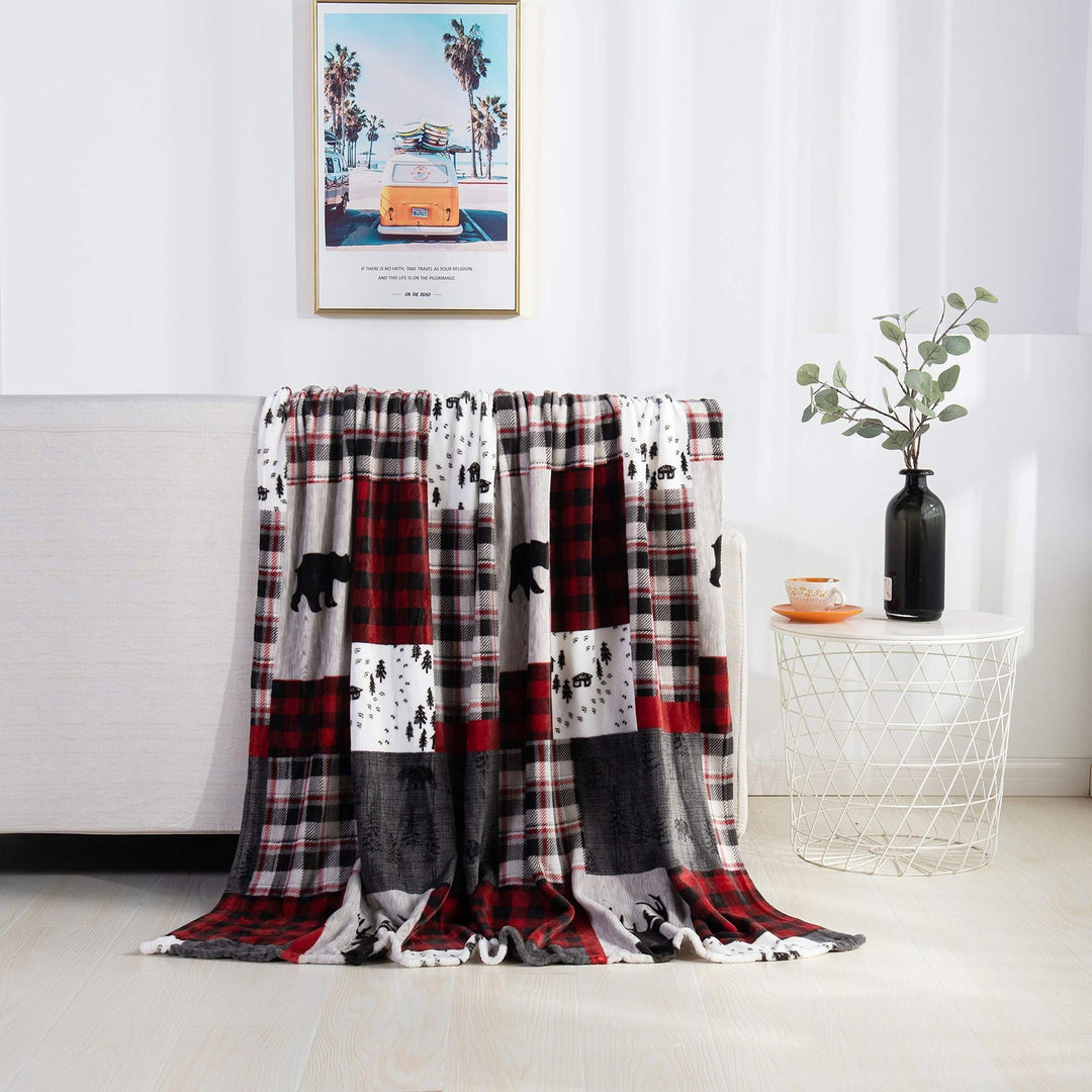 Christmas flannel throw on a sofa