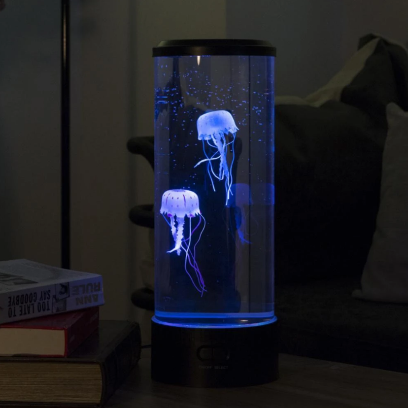 Jellyfish aquarium lamp glowing purple