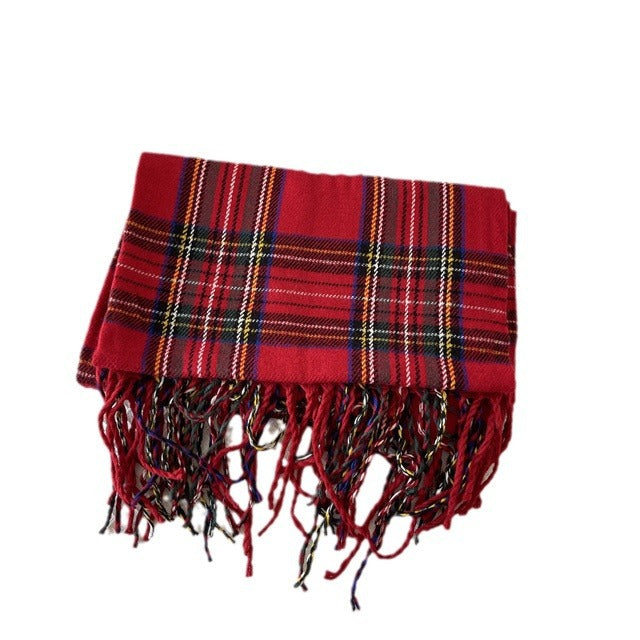 Heat Grove Red Tartan Plaid Scarf with Tassel Ends