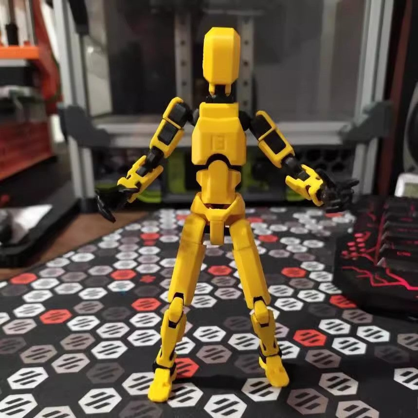 Orange poseable 3D printed robot figure
