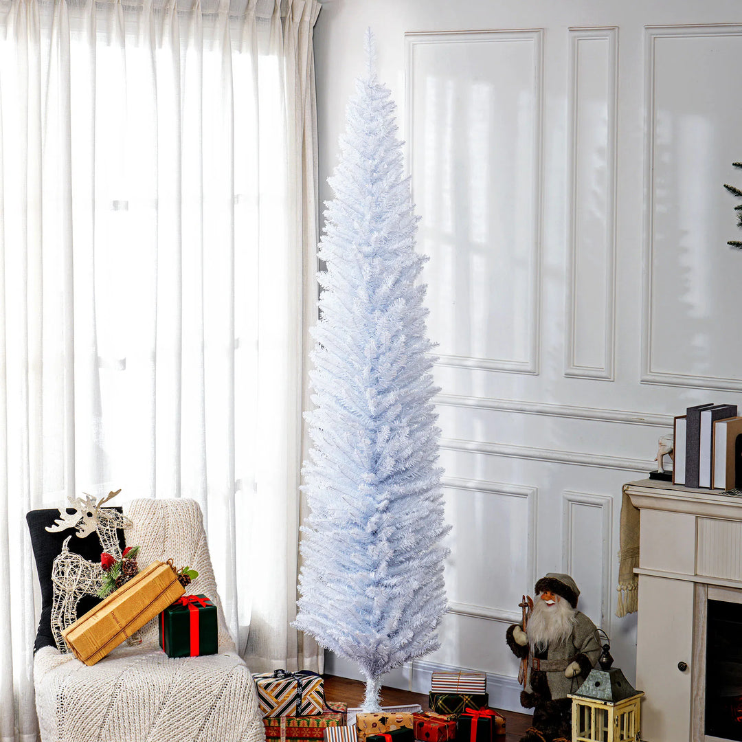 Tall white slim pencil Christmas tree