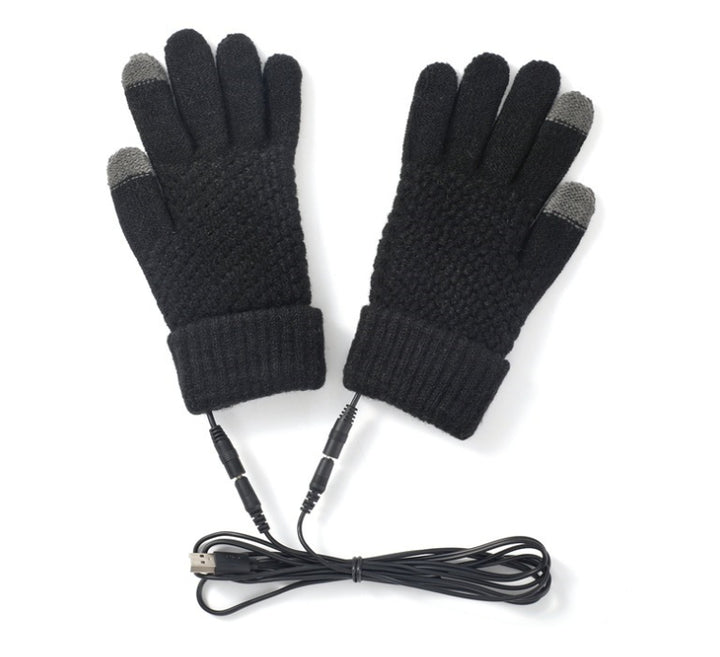 USB heated knit gloves with touchscreen tips