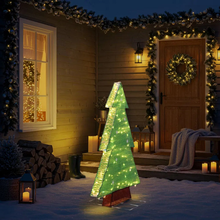 Lighted tinsel tree with snowflake front
