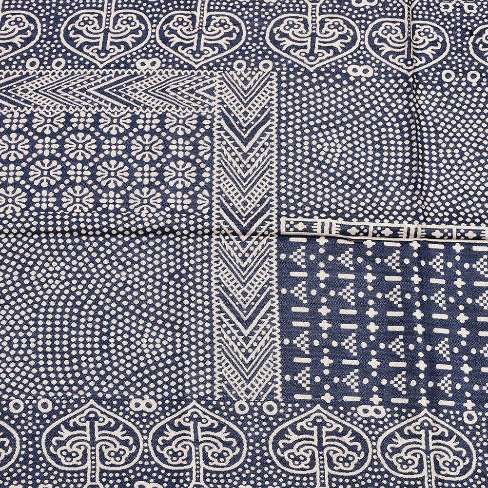 Navy jacquard scarf with fringe