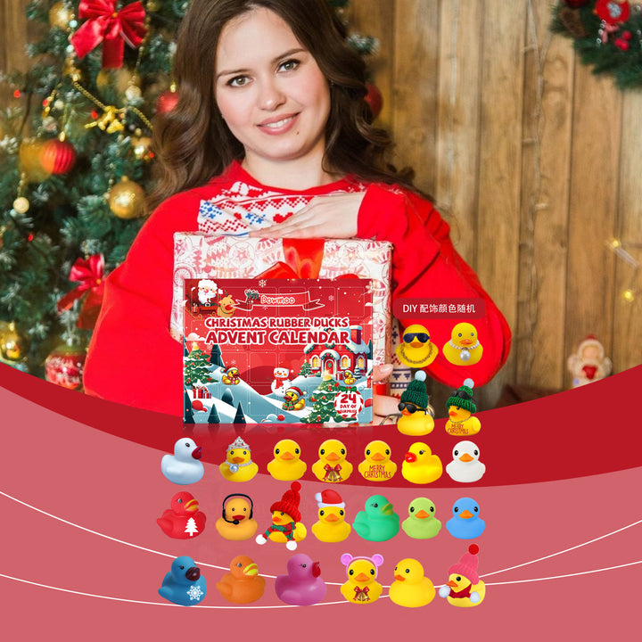 Advent calendar box with small Christmas rubber ducks