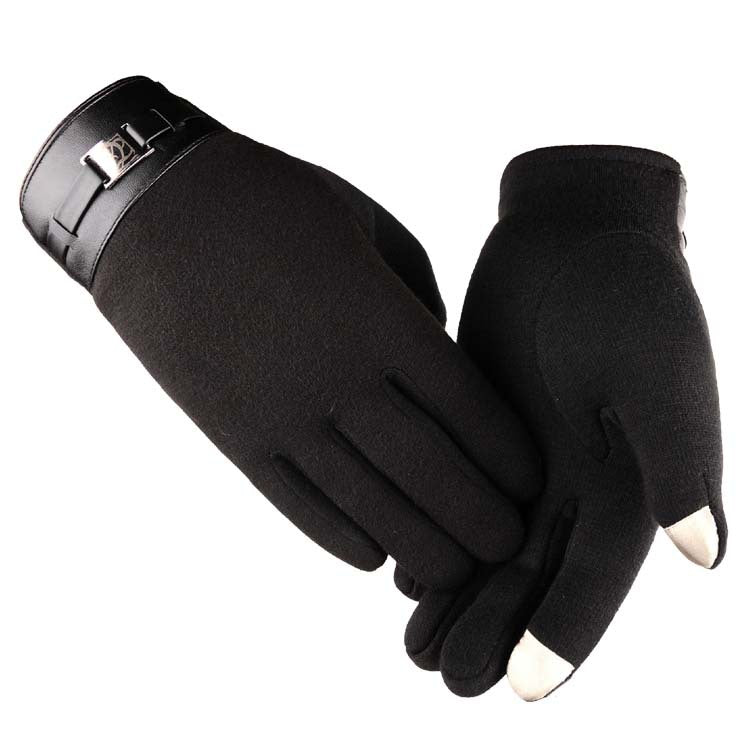 Men's black touchscreen gloves with buckle cuff