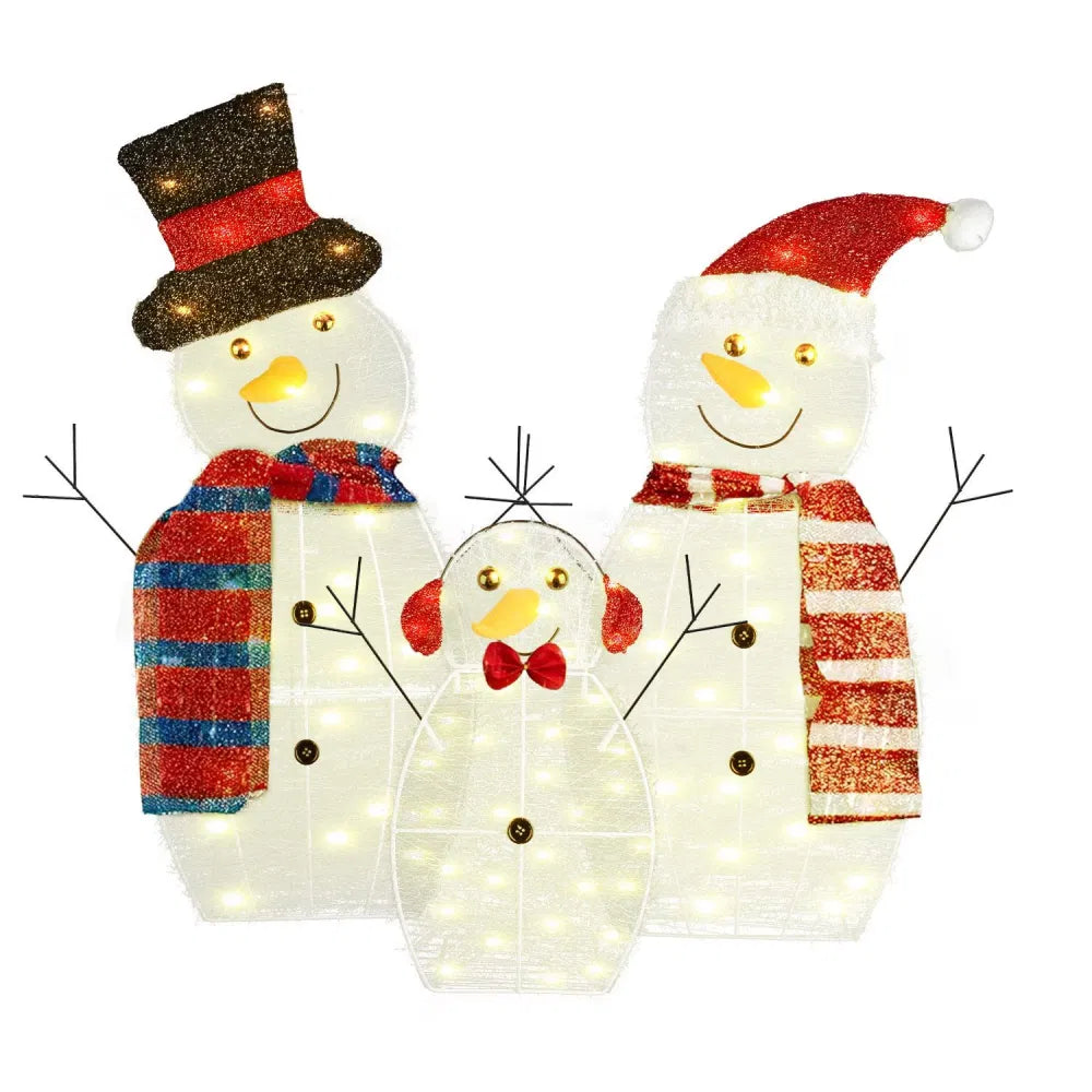 Light-up plush snowman family of three