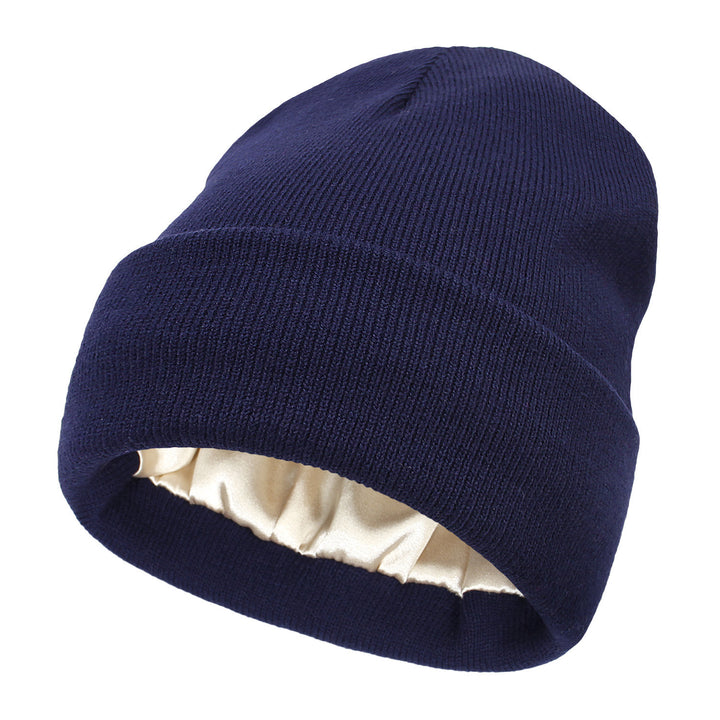 Double-layer satin-lined beanie in black