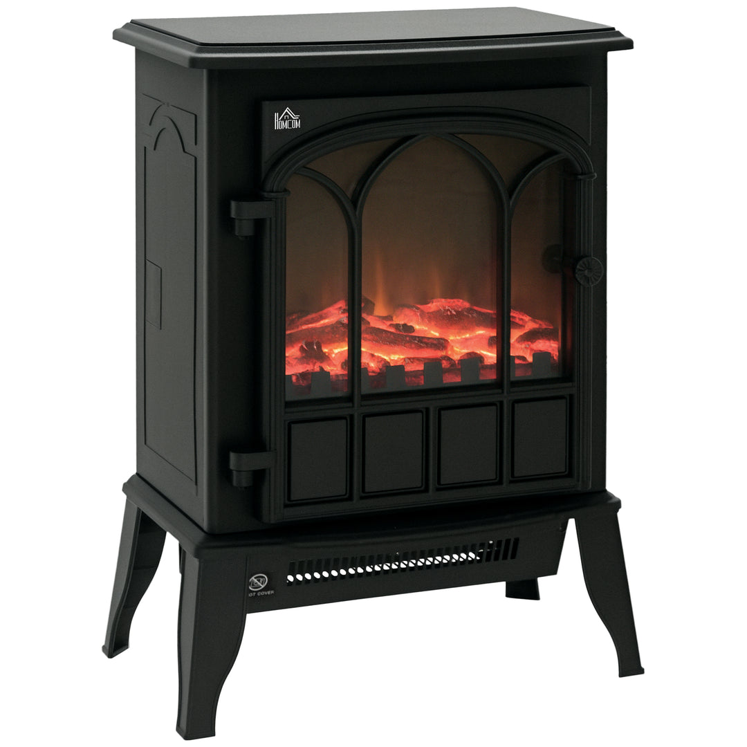 Black electric fireplace stove with LED log glow