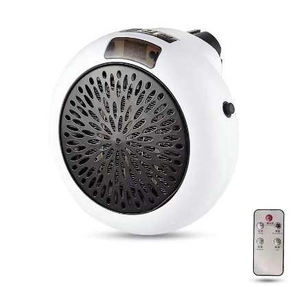 Compact heater plugged into a wall outlet