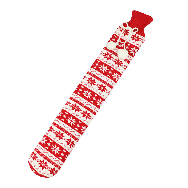 Long hot water bottle with knit cover