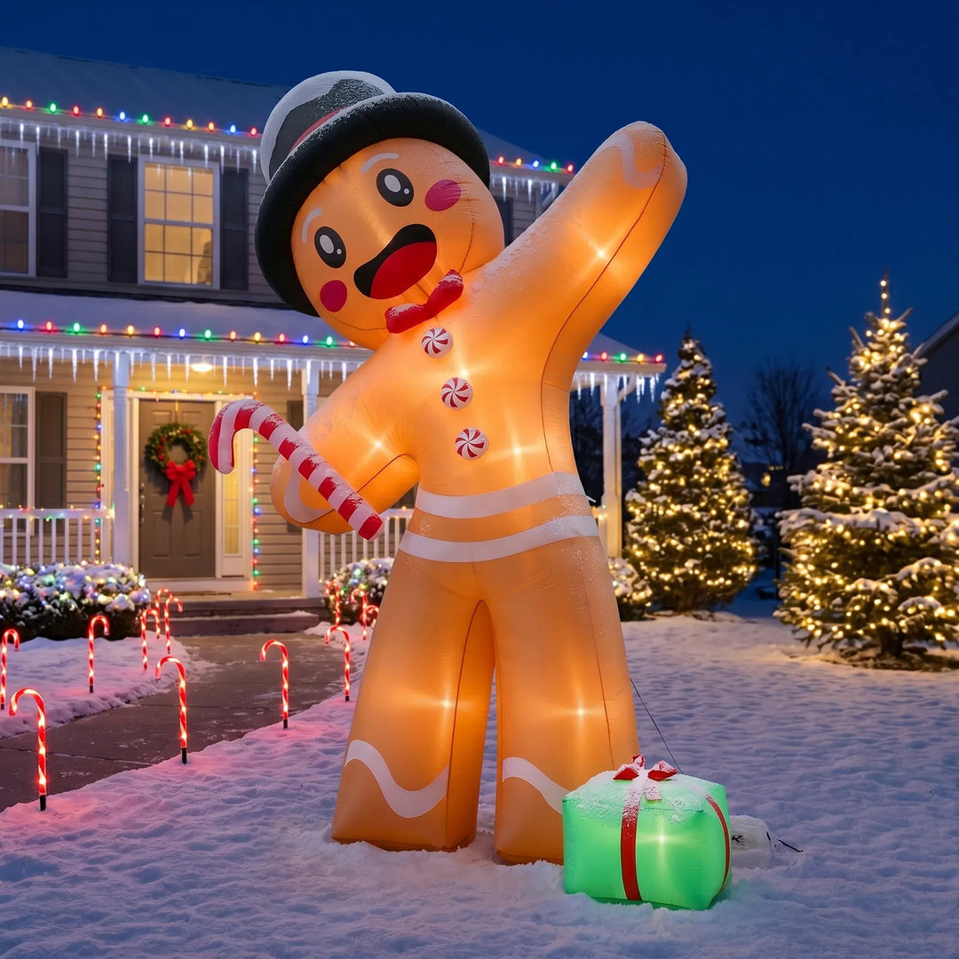 Giant inflatable gingerbread man with gift box