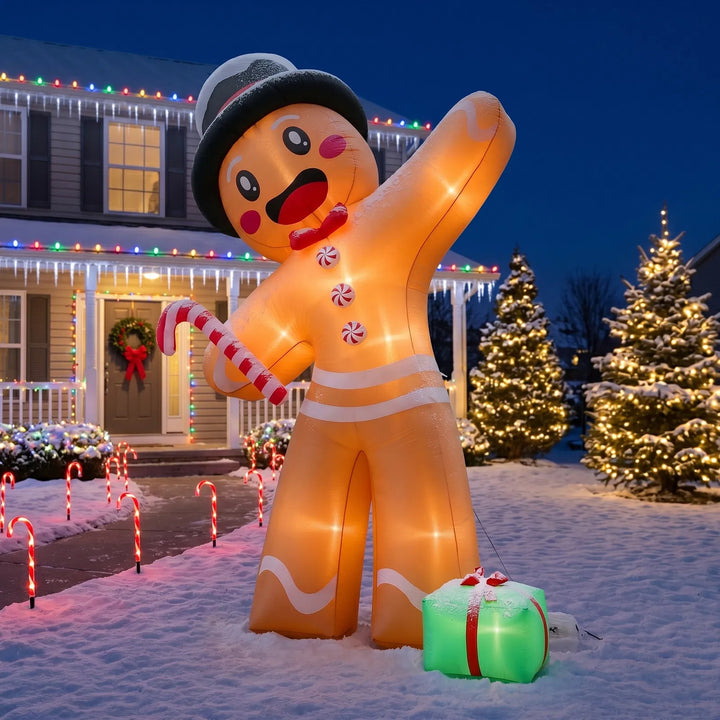 Giant inflatable gingerbread man with gift box
