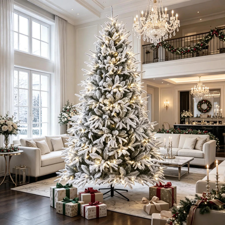 Extra full flocked pre-lit Christmas tree