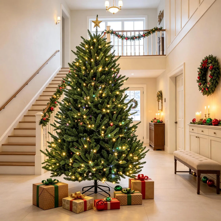 Full green Christmas tree with dual color lights