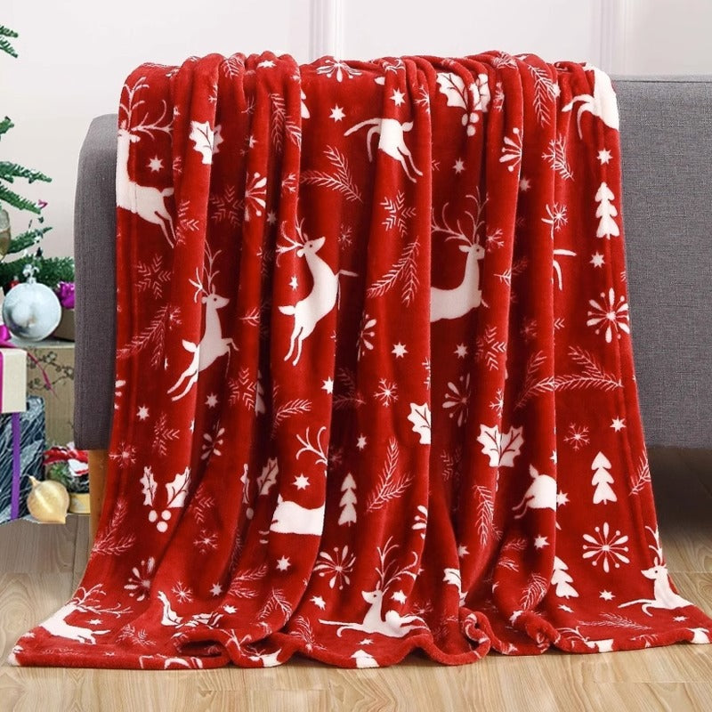Christmas flannel throw on a sofa