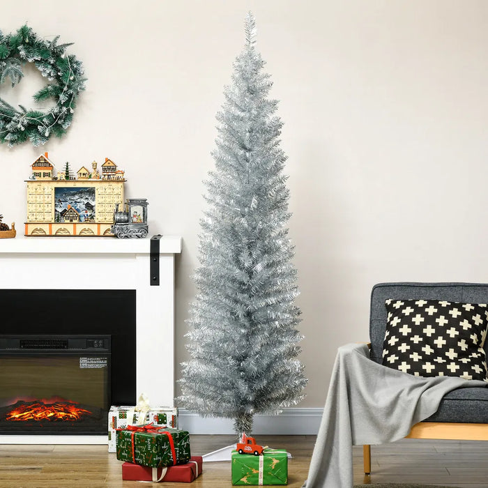 Heat Grove 6 ft Silver Pencil Christmas Tree with Detachable Base