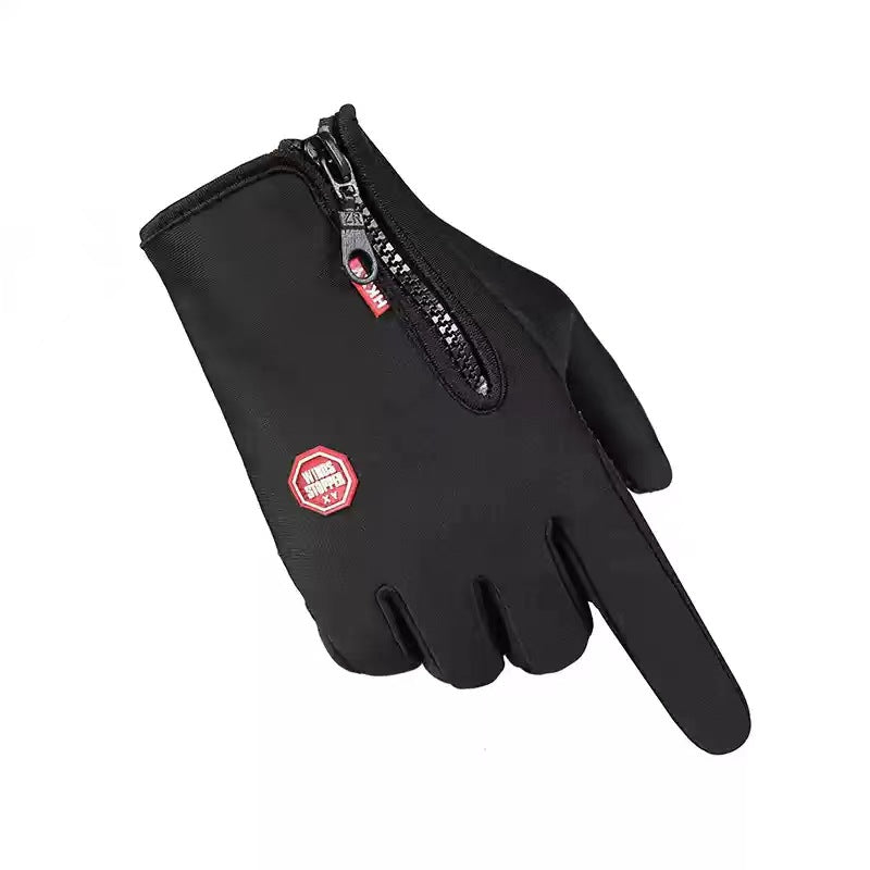 Black windproof sports gloves with zip cuff