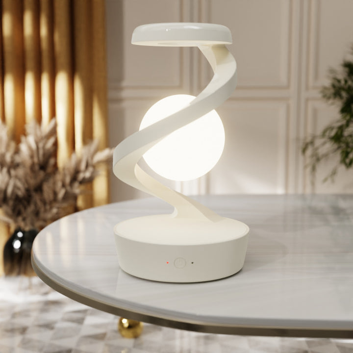 Rotating moon lamp on spiral stand
