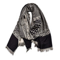 Navy jacquard scarf with fringe