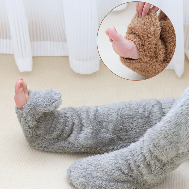 Fluffy Long Knee Warmer Socks with Open-Toe Design