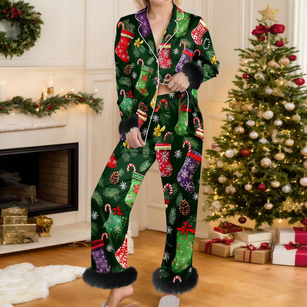 Woman in a red Santa pajama set