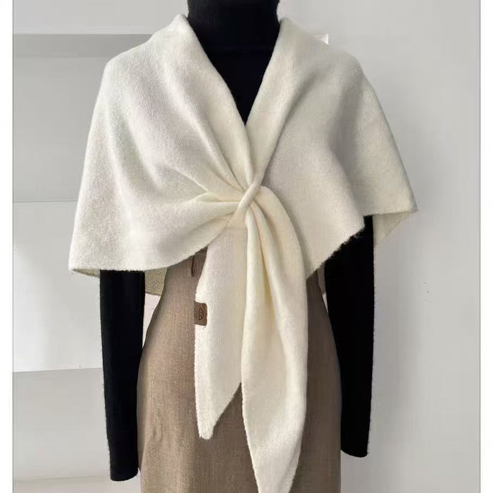 Heat Grove Wool Knit Triangle Shawl That Ties at the Front