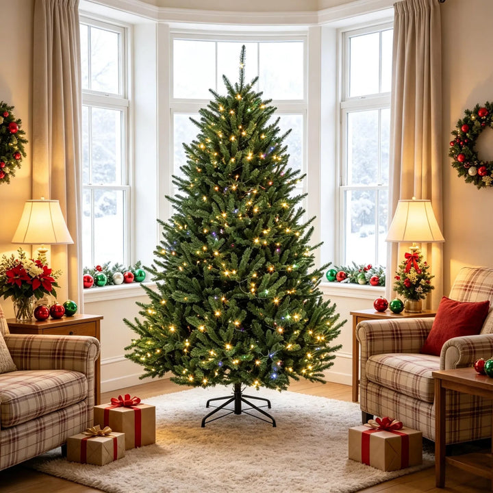 Full green Christmas tree with dual color lights