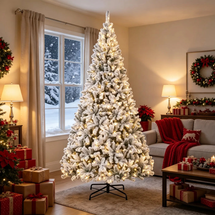 Heat Grove 9 ft Flocked Fraser Fir Christmas Tree with 600 Lights