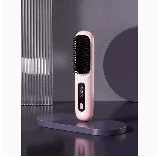 Black cordless hair straightener brush