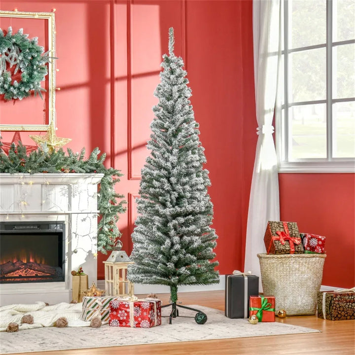 Slim flocked artificial Christmas tree