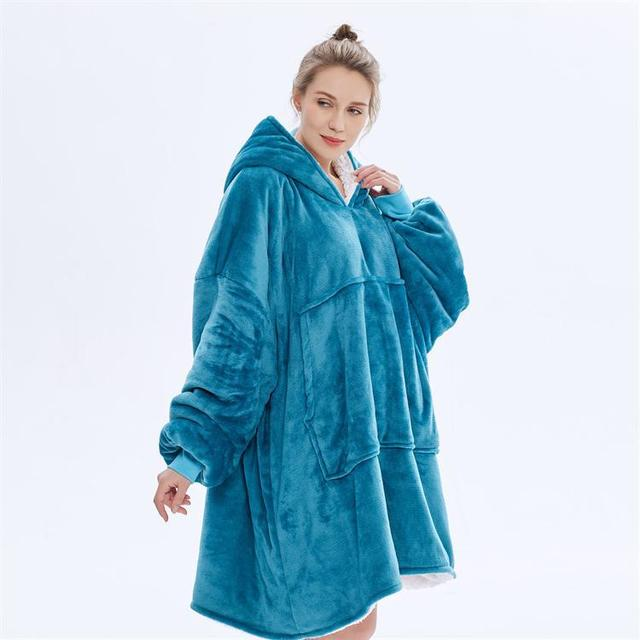 Wearable Blanket Hoodie for Adults, Flannel and Lamb Wool