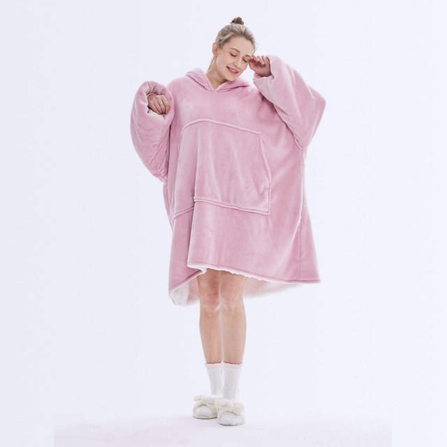 Wearable Blanket Hoodie for Adults, Flannel and Lamb Wool
