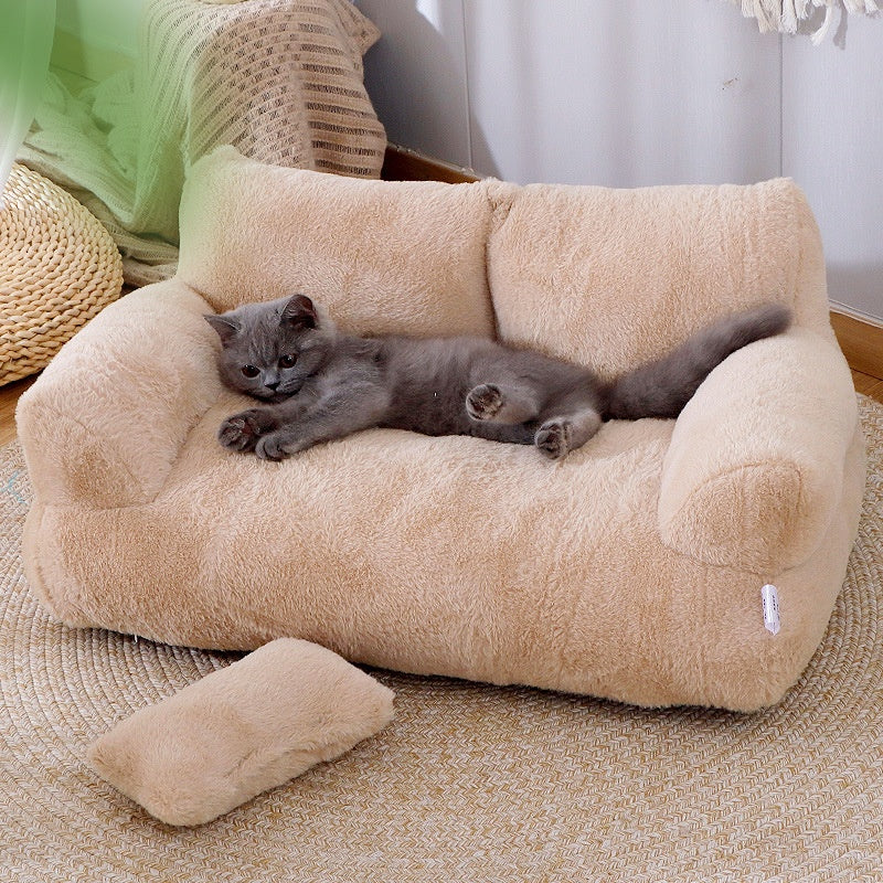 Plush cat sofa bed with pillow