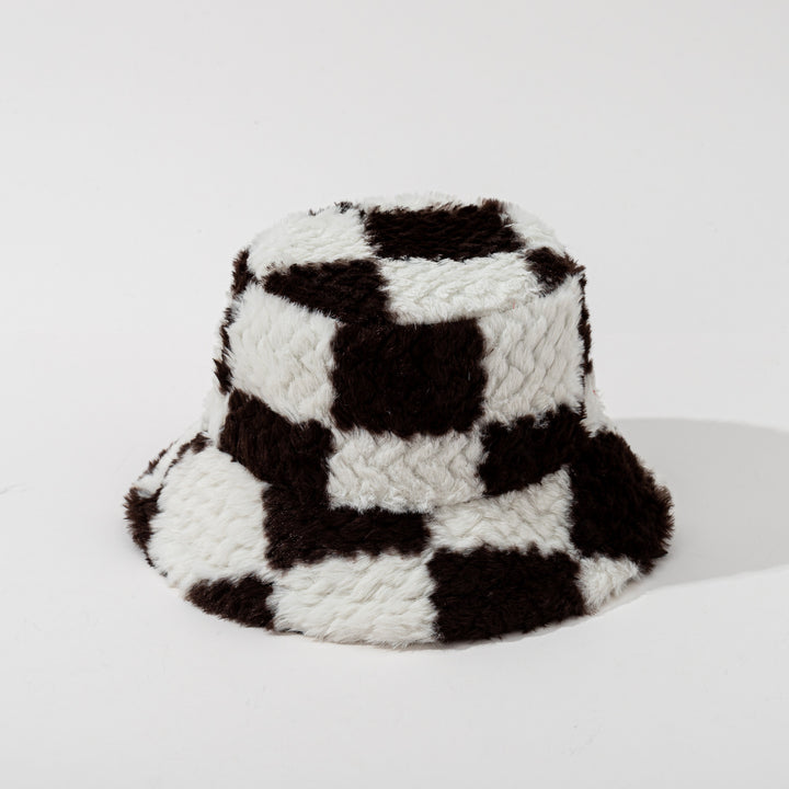 Checkered teddy plush bucket hat