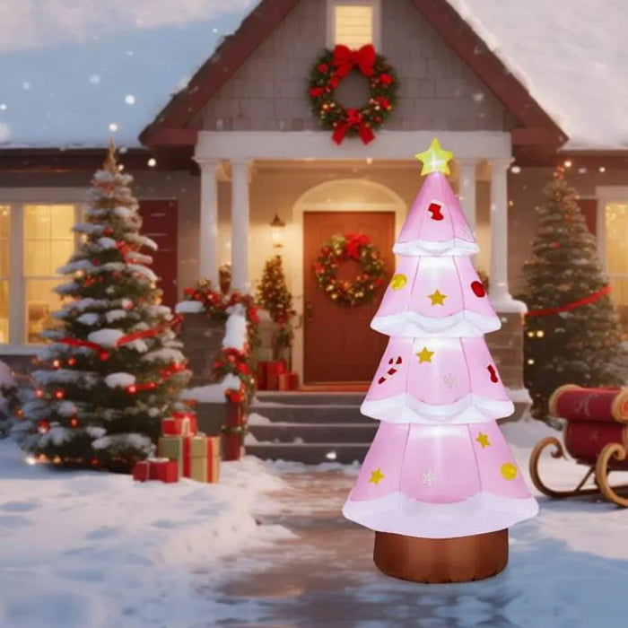 Heat Grove 7 ft Inflatable Pink Christmas Tree with Ornaments
