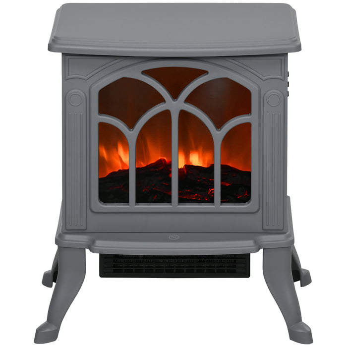 Heat Grove Gray Electric Fireplace Stove with Realistic Log Flames