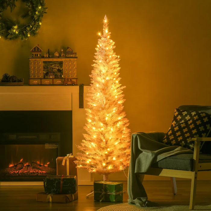 Heat Grove 5 ft Pre-Lit Pink Pencil Christmas Tree with 110 Warm LEDs