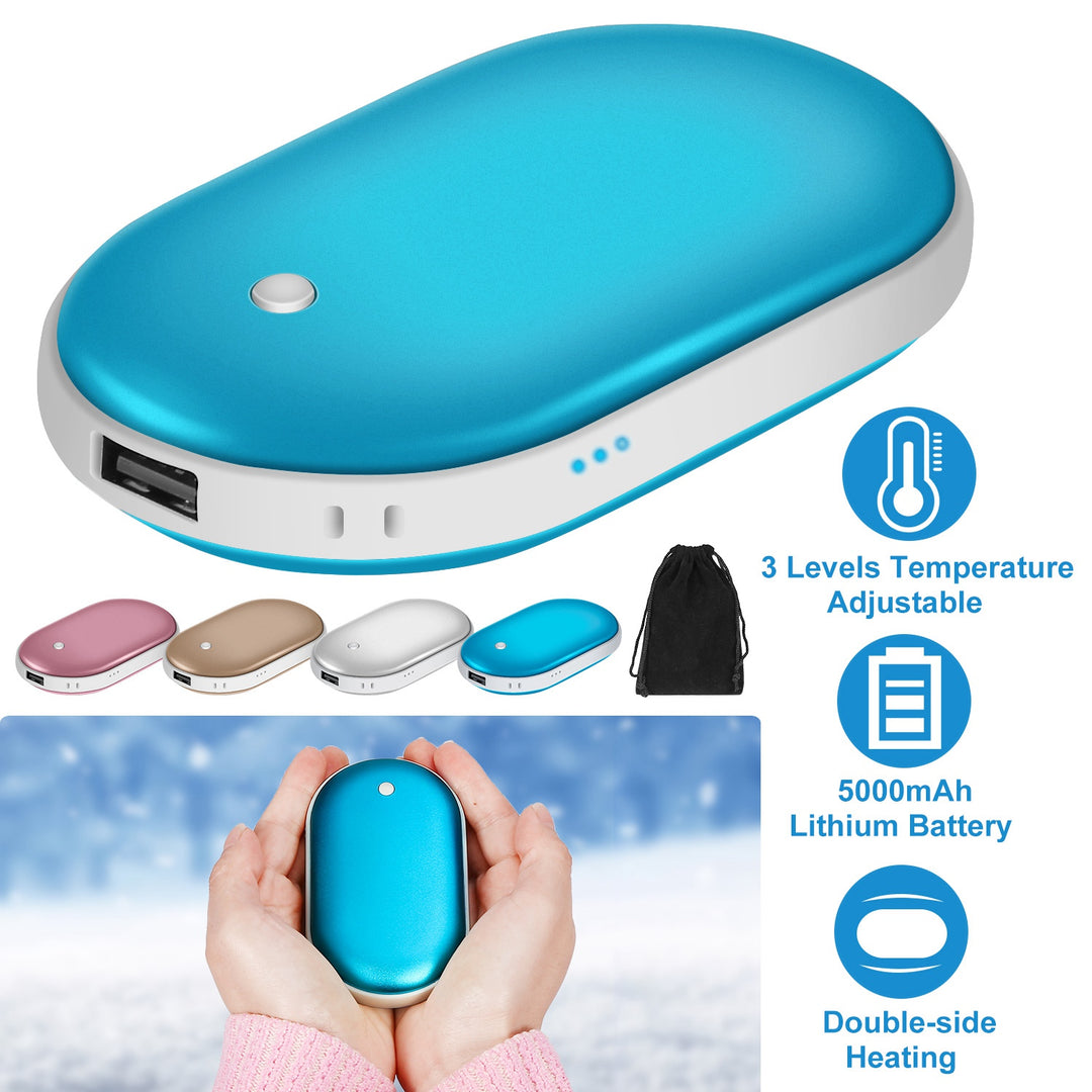 Rechargeable Hand Warmer Power Bank, 5000 mAh Double-Sided