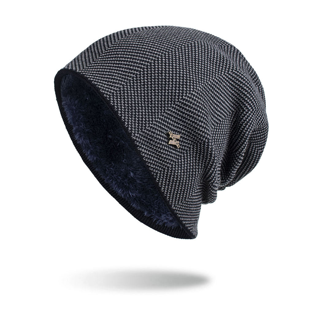 Gray slouchy knit beanie with fleece lining