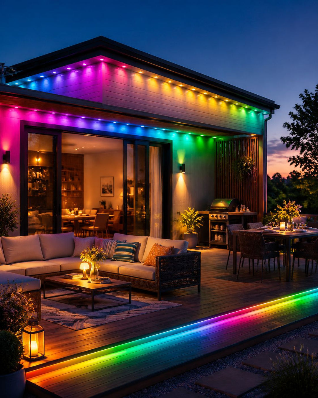 RGB permanent eave lights on house roofline