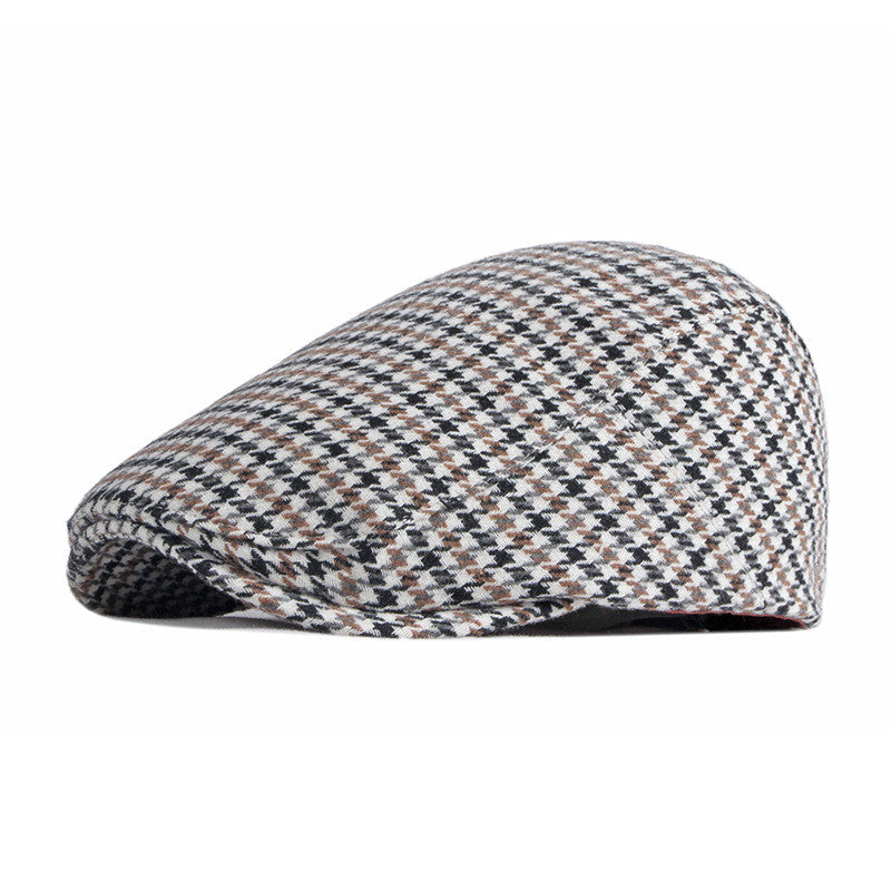 Khaki houndstooth flat cap