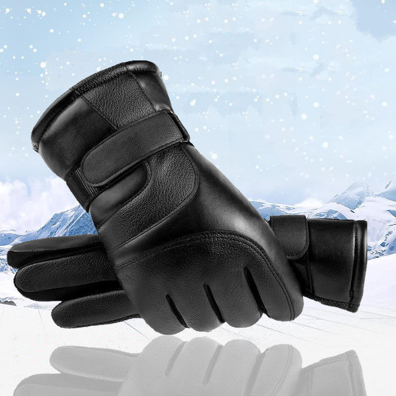Black faux leather gloves with plush lining