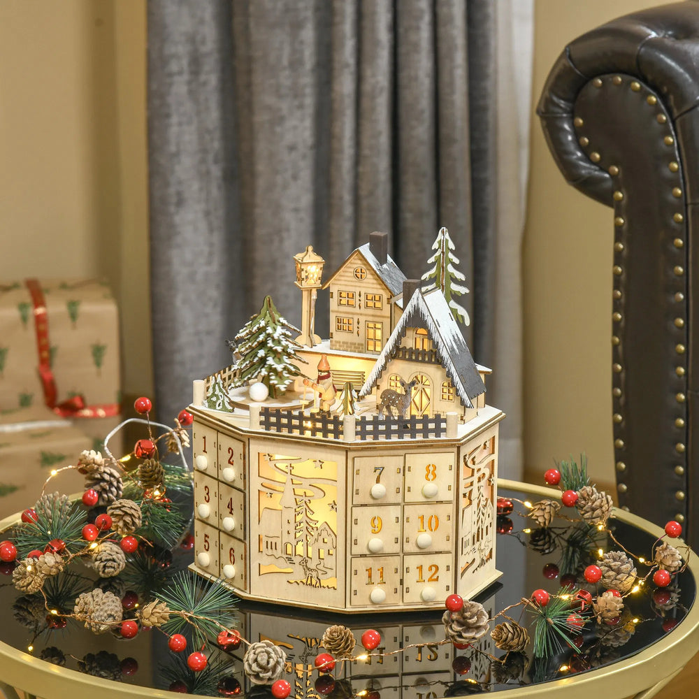 Lighted wooden village advent calendar