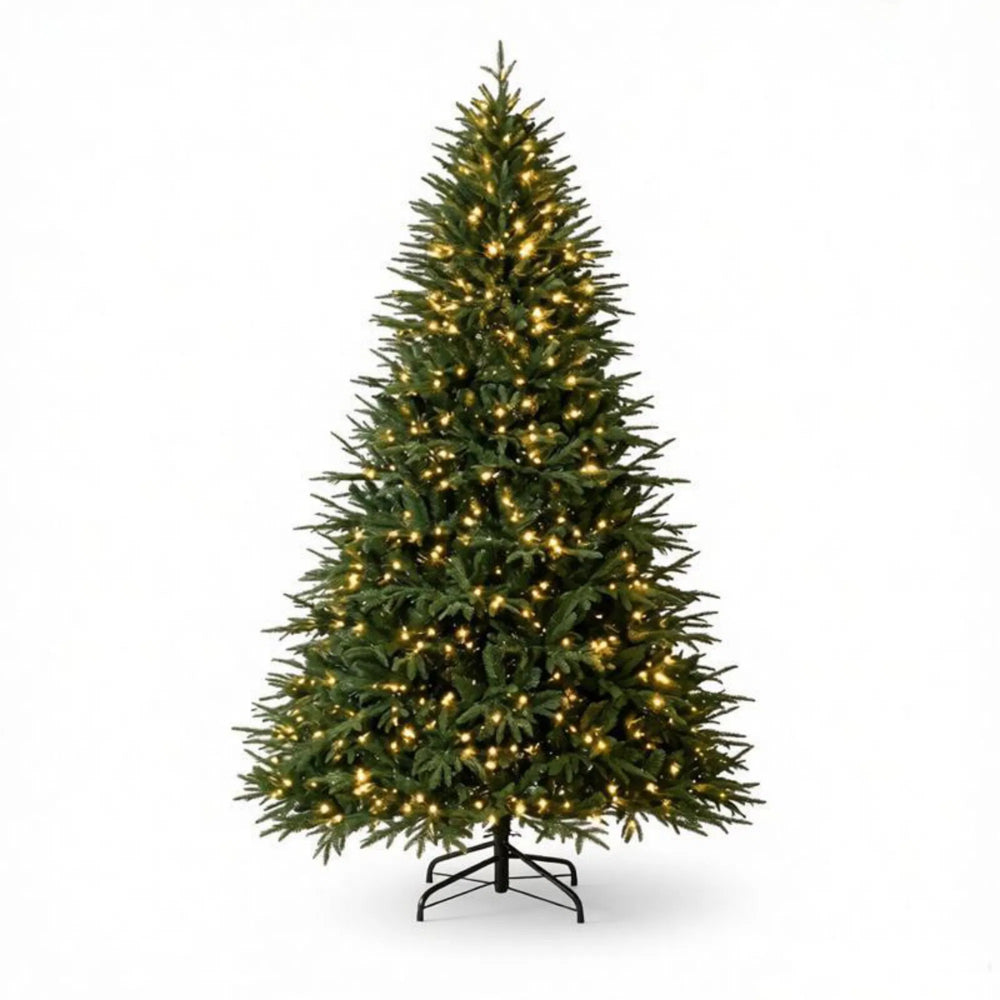 Extra full green Christmas tree with lights