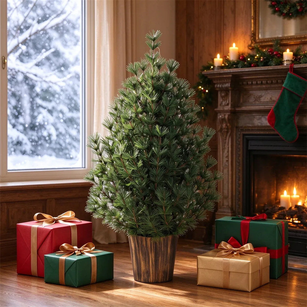 Small Christmas tree in vintage gold pot