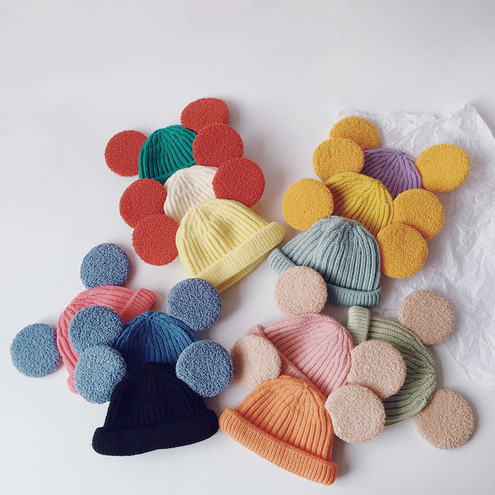 Kids knit beanie with fluffy teddy ears