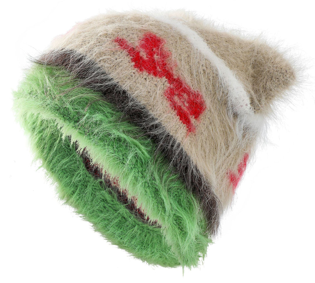 Fluffy cat ear beanie with bow pattern
