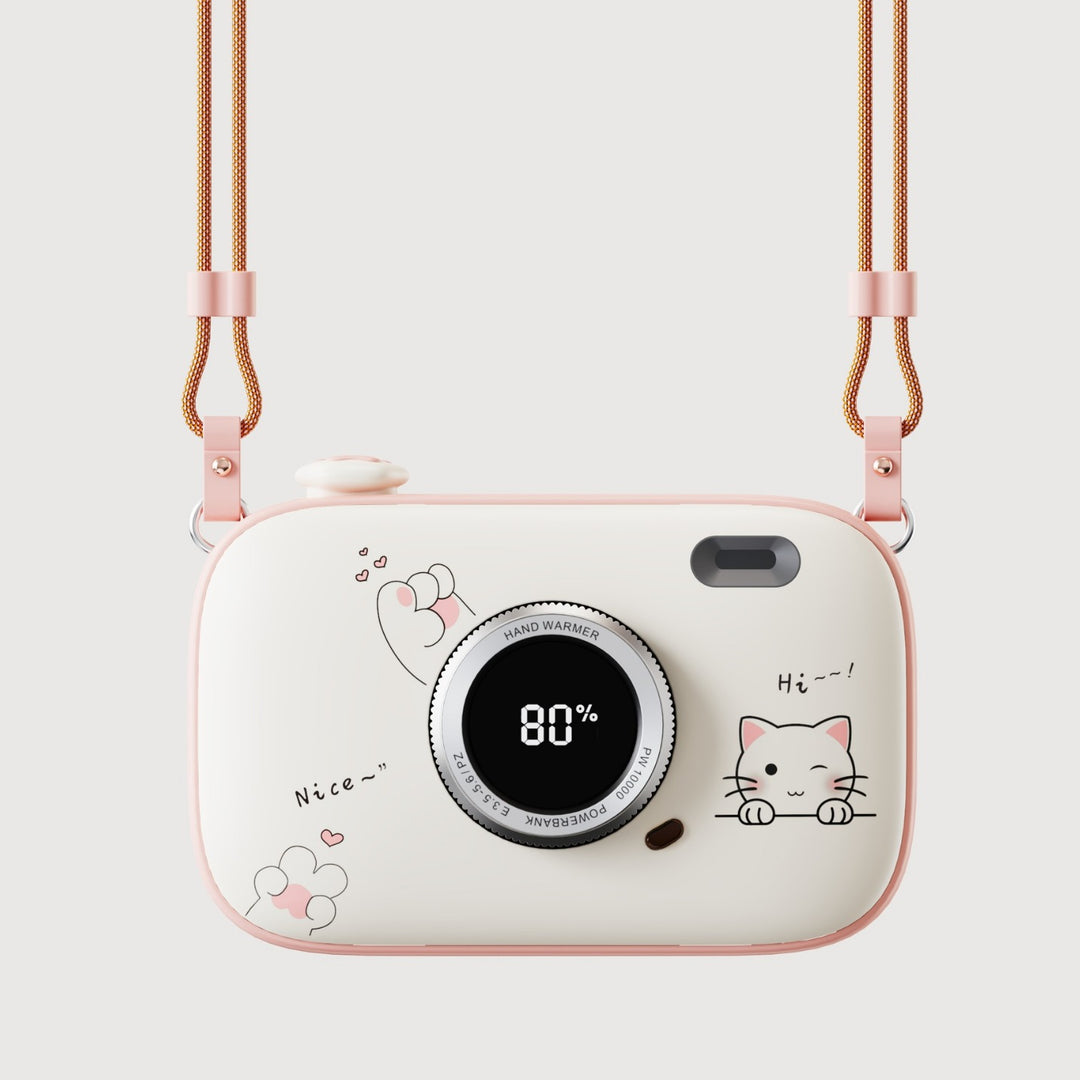 Pink camera-shaped hand warmer power bank