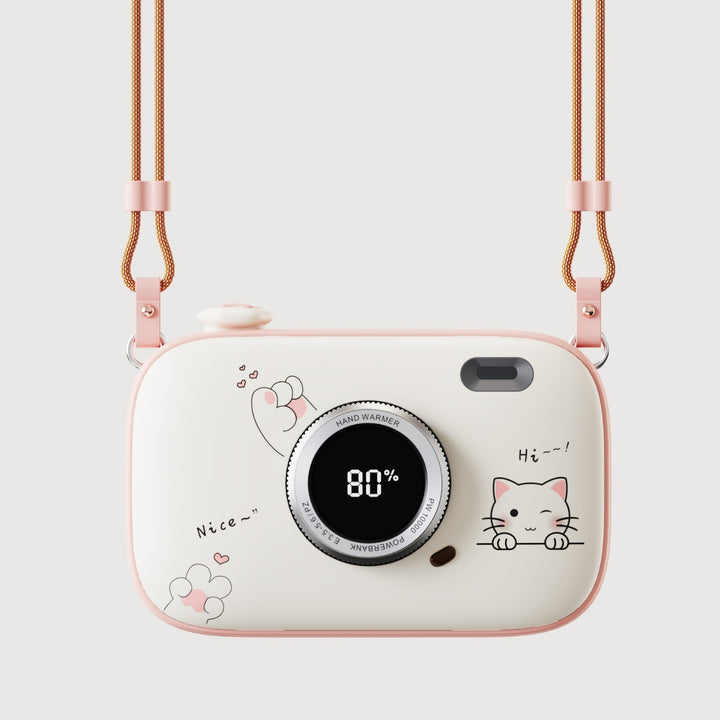 Pink camera-shaped hand warmer power bank
